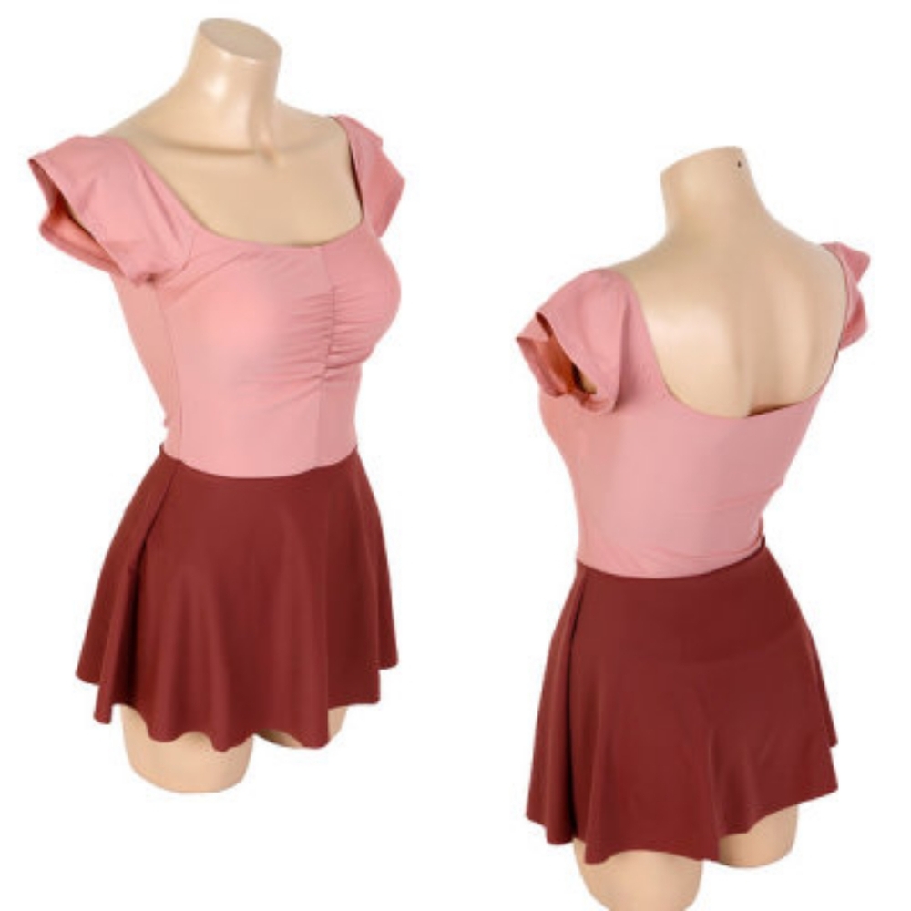Pink one piece skirt bathing suit, swimsuit